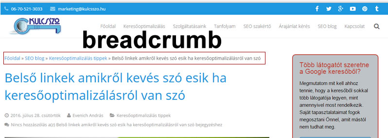 breadcrumb navigációs elem