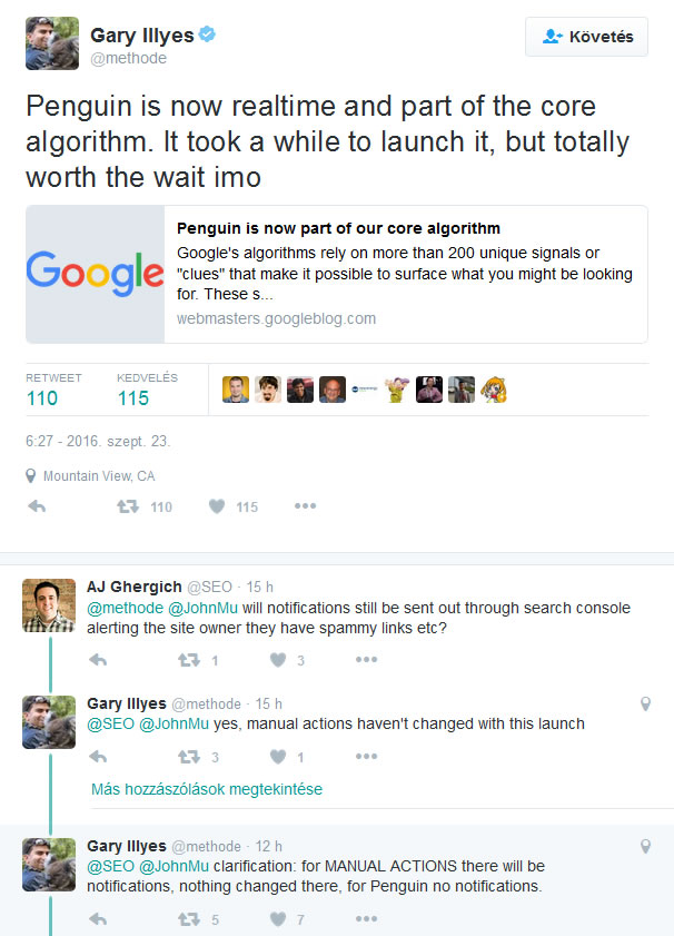Google Pingvin 4.0 bejelentése Gary Illyés-től