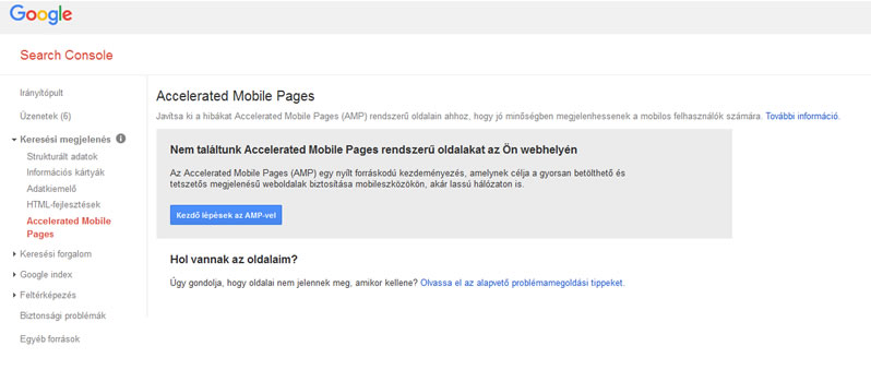 amp search console beállítások