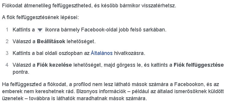 Facebook profil felfüggesztése