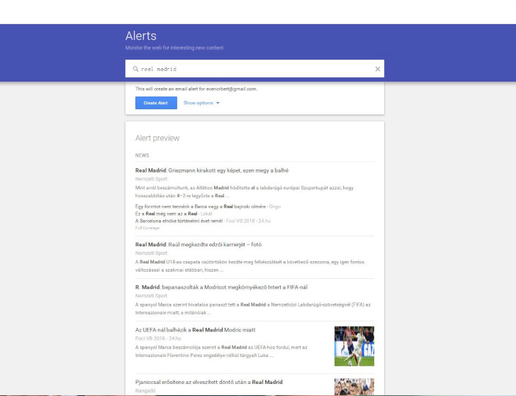 Real Madrid a Google Értesítőben